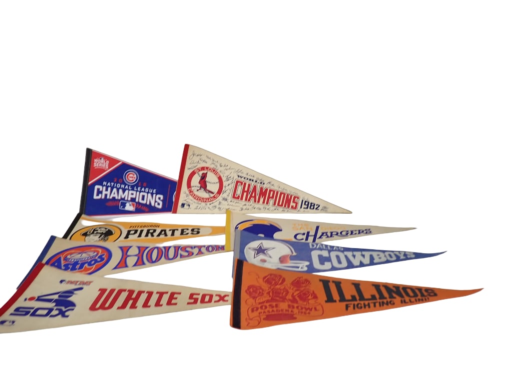 8 Sports Pennants incl 2018 Chicago Cubs National League Champions, 1982 St Louis Cardinals World Ch (1 of 11)