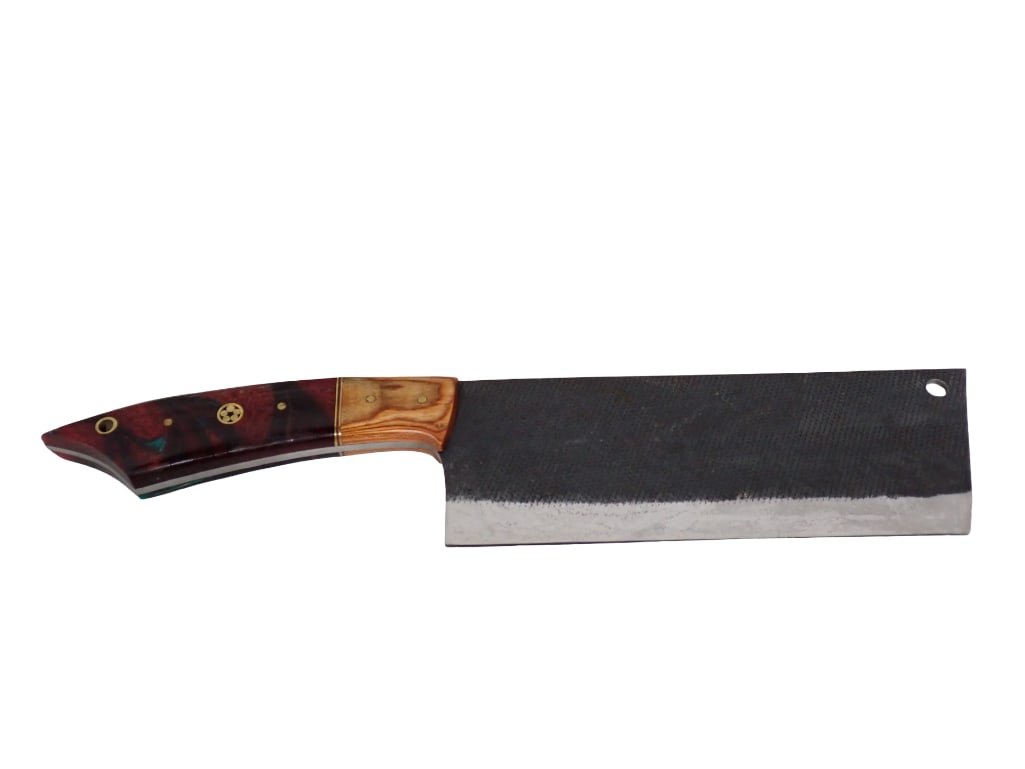 Meat Cleaver with Wood Handle: Meat Cleaver with Wood Handle From Tip of Blade to end of Handle is roughly 12" All pictures are considered part of the description and should be examined carefully by bidders. Live Auctioneers is