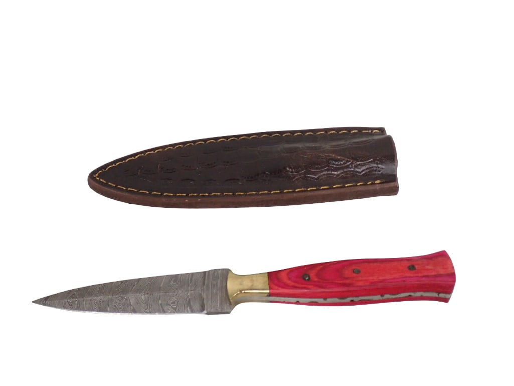 Knife with Leather Sheath and Red Wood Handle (1 of 5)