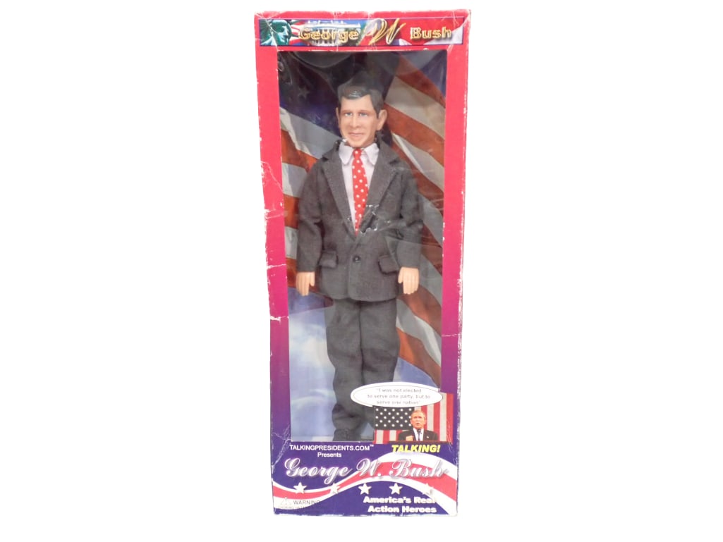 Talking George W Bush Doll in Original Box: Talking George W Bush Doll in Original Box Condition: appears to have never been removed from the box. Untested. All pictures are considered part of the description and should be ex