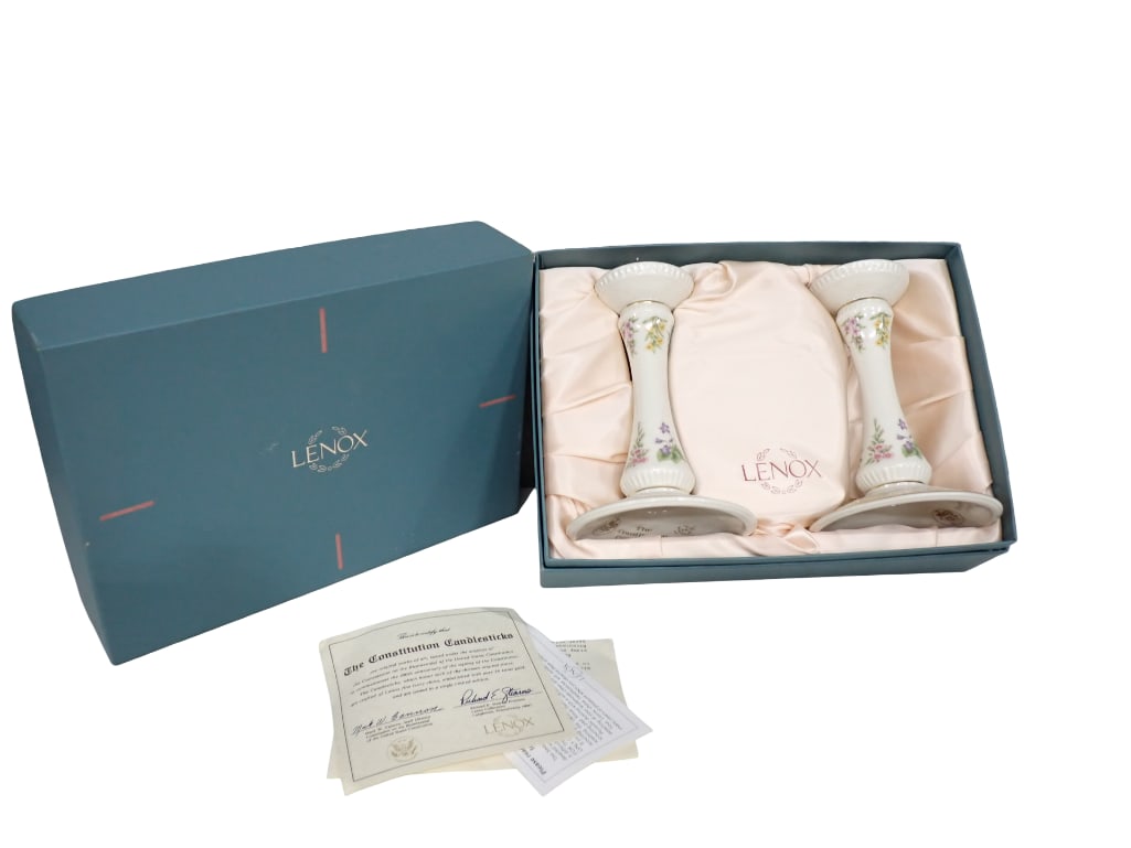 Lenox The Constitution Candlesticks in Original Box with COA: Lenox The Constitution Porcelain Candlesticks in Original Box with COA All pictures are considered part of the description and should be examined carefully by bidders. Live Auctioneers is now offeri