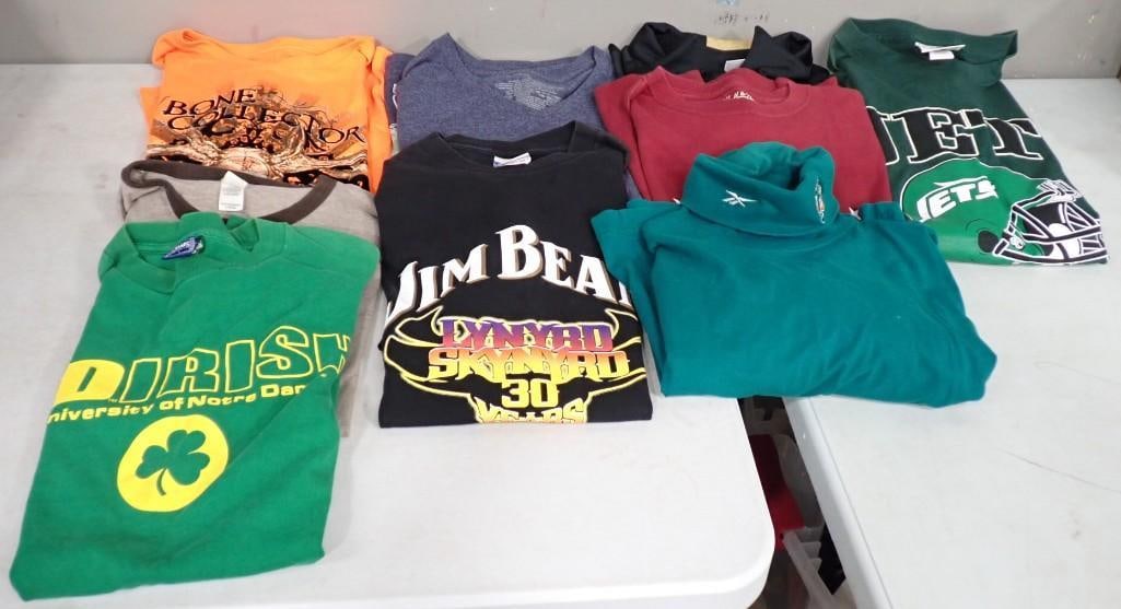 Lot of Shirts including Jim Beam, Irish, Bone Collector, NY Jets, Phillies, Reebok, Saints, etc.: Lot of Shirts including Jim Beam, Irish, Bone Collector, NY Jets, Phillies, Reebok, Saints, etc. 2 are 2XL, 4 XL, 1 L and 1 M All pictures are considered part of the description and should be ex