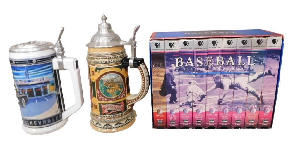 Two Beer Steins including Limited Edition Budweiser 1957 Corvette and Baseball The American Epic Box (1 of 17)