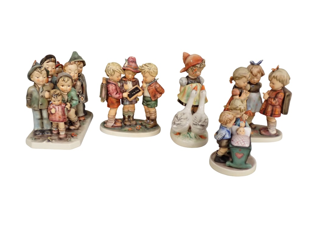 5 Goebel Hummel Figurines incl Adventure Bound 347, School Girls 177, School Boys 170,: 5 Goebel Hummel Figurines incl Adventure Bound 347, School Girls 177, School Boys 170, Goose Girl, etc All pictures are considered part of the description and should be examined carefully by bidders.