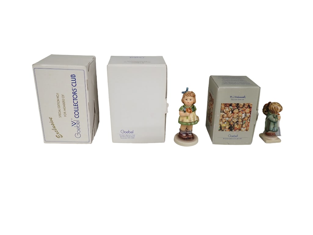 3 Goebel Hummel Figurines incl The Love Lives On, Sealed Special Edition no 1 for Members of Goebel: 3 Goebel Hummel Figurines incl The Love Lives On, Sealed Special Edition no 1 for Members of Goebel Collector's Club, and The Surprise 431. All in original boxes. All pictures are considere