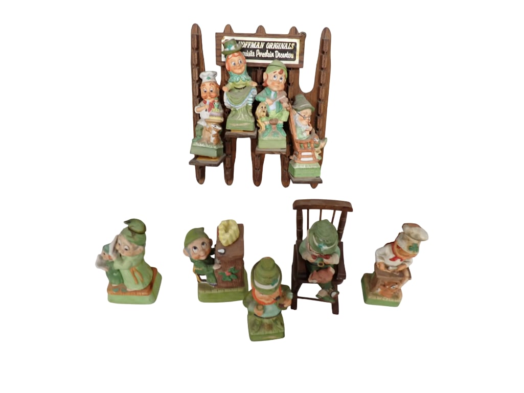 Hoffman Originals Porcelain Leprechaun Mini Decanters EMPTY: Lot of Hoffman Originals Porcelain Leprechaun Mini Decanters EMPTY Condition: the piano has a piece broken off All pictures are considered part of the description and should be examined c