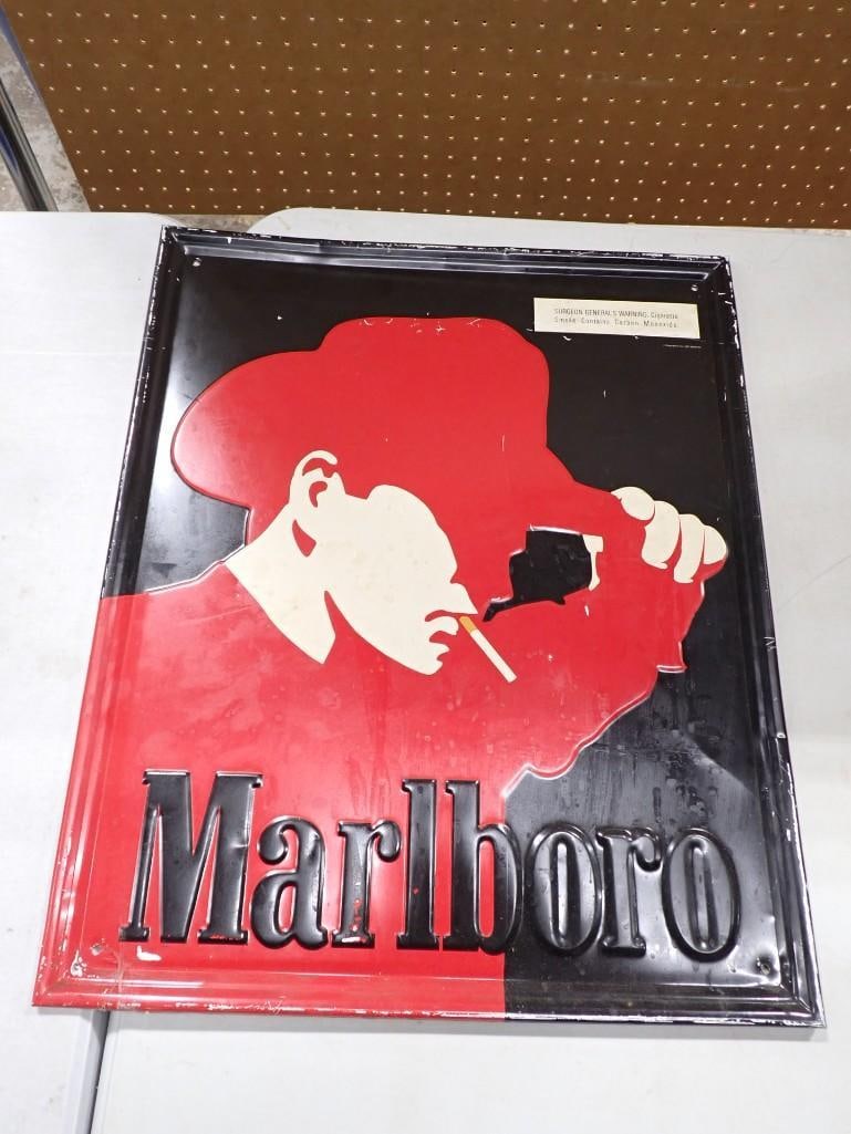 Vintage Embossed Metal Marlboro Cigarette Advertising Sign with the Marlboro Man (1 of 5)