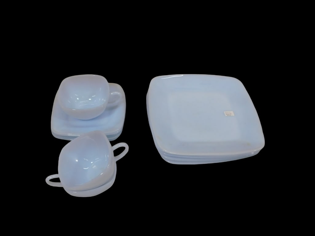 Vintage Fire King Azurite Blue Charm Square Dishes incl Plates, Cups, Saucers (1 of 13)