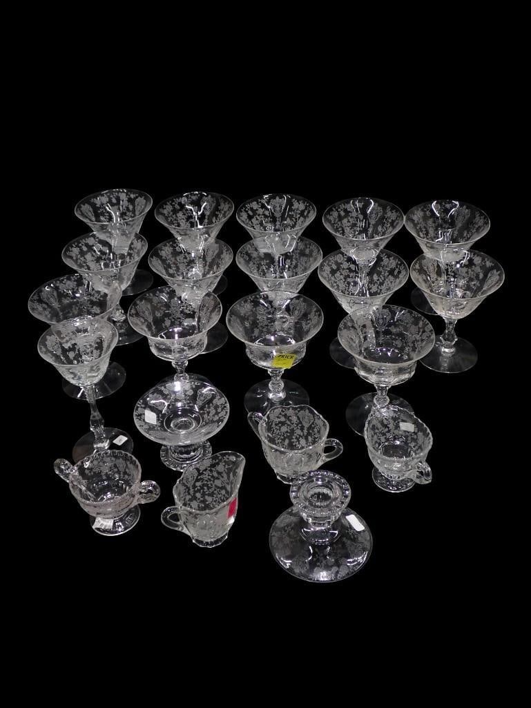 Vintage Cambridge Glass Rose Point Glassware incl Stemware Glasses, Candlestick Holders, (1 of 11)