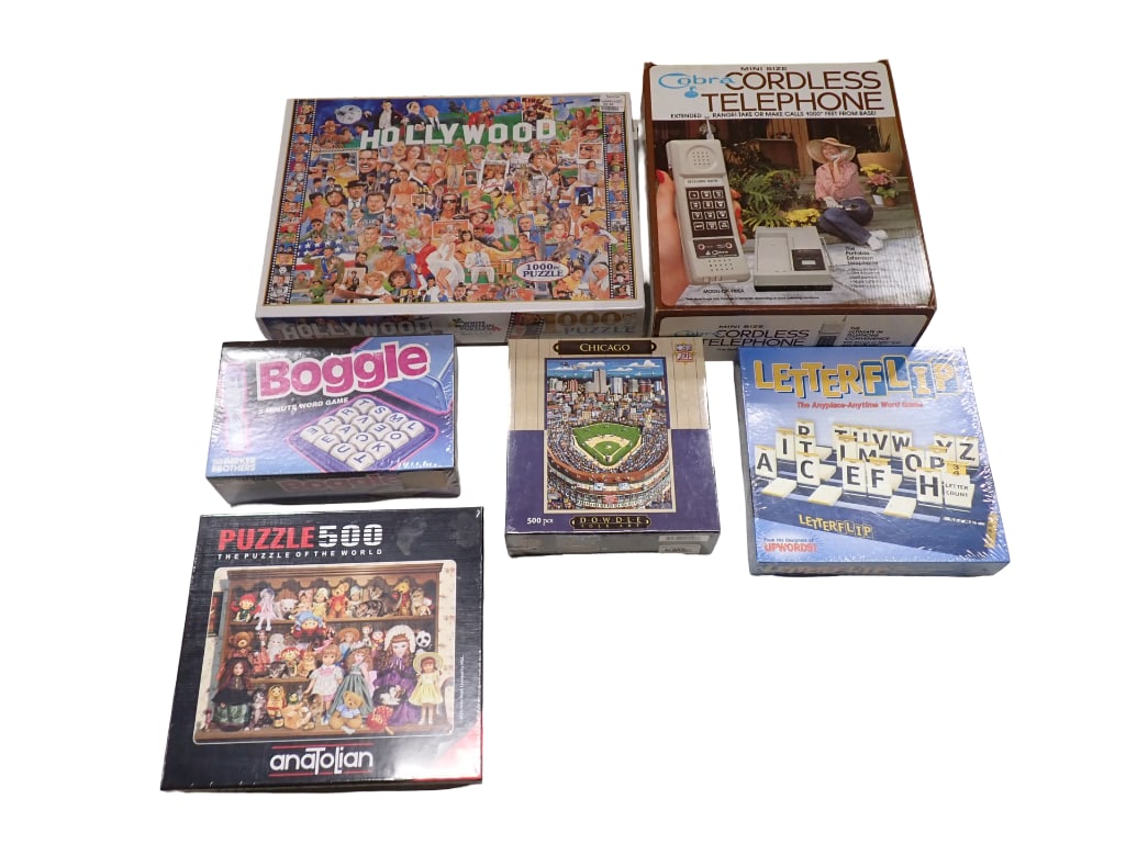 Lot of Factory Sealed Games, Puzzles, Etc incl Chicago Dowdle Puzzle, LetterFlip Game,  Boggle, (1 of 6)