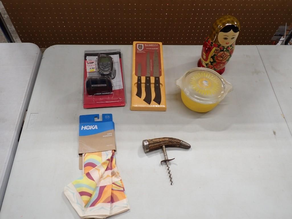 Misc Lot incl Nesting Dolls, Regent Sheffield Kitchen Knife Set, Wireless BBQ Thermometer, etc: Misc Lot incl Nesting Dolls, Regent Sheffield Kitchen Knife Set, Wireless BBQ Thermometer, etc 14"x5"x1" All pictures are considered part of the description and should be examined careful