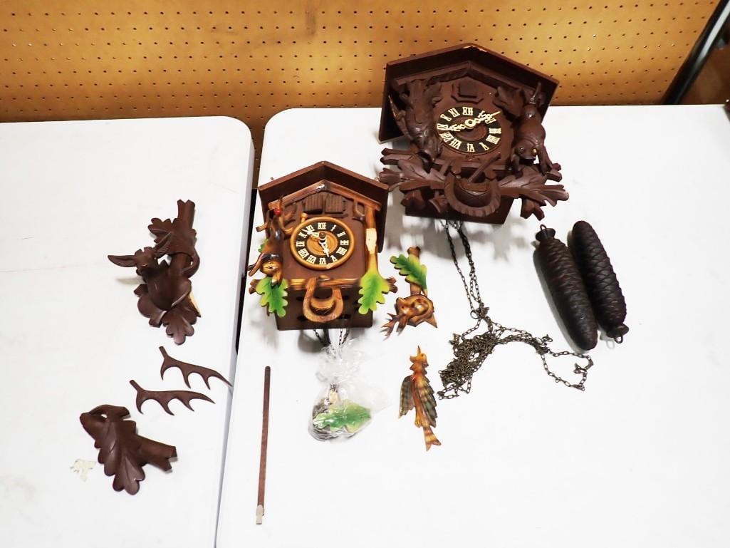 Pair of Cuckoo Clocks including German - Comes with everything as shown - untested (1 of 5)