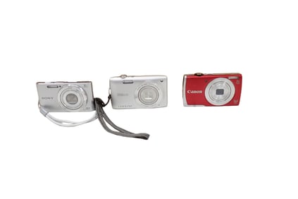 3 Digital Cameras incl Canon, Nikon, Sony All Work, No Cords