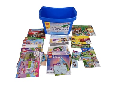 Lot of Lego Instruction Booklets or Manuals and a Lego Plastic Storage Box with Lid