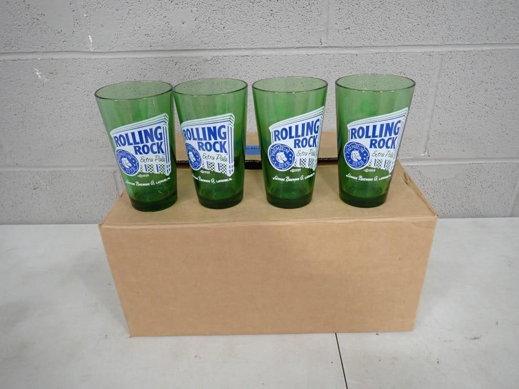 12 Rolling Rock Beer Glasses Green: Case of 12 Rolling Rock Beer Glasses Green All pictures are considered part of the description and should be examined carefully by bidders. Live Auctioneers is now offering Live Shipping through the