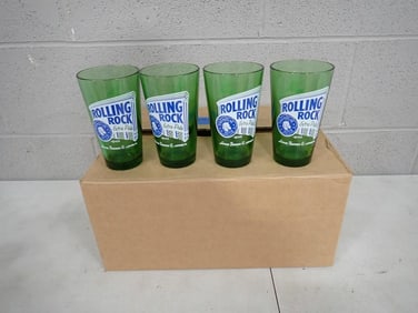 12 Rolling Rock Beer Glasses Green