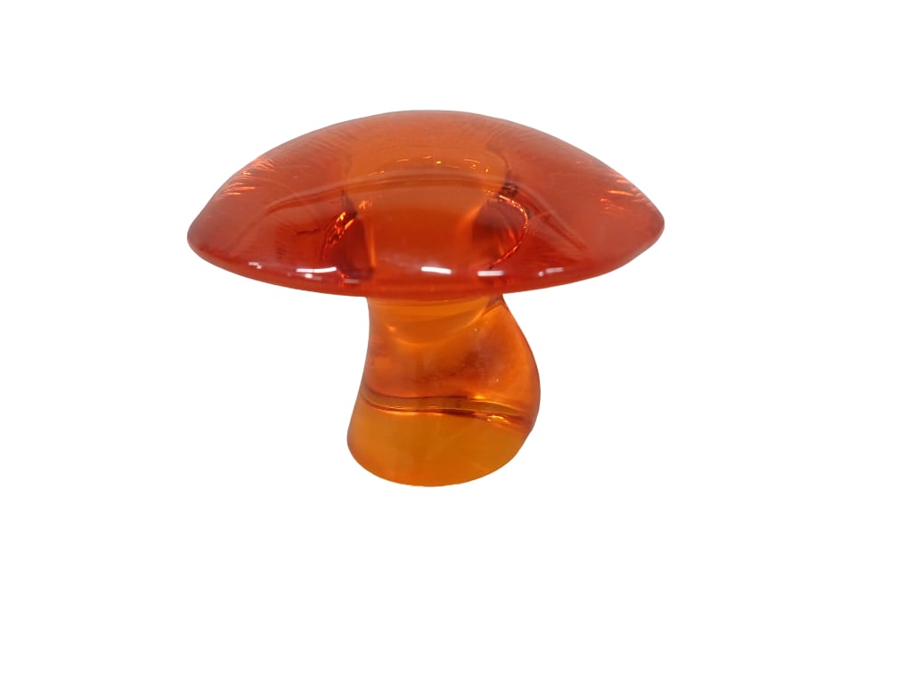Vintage Viking Glass Mushroom Persimmon MCM Mid Century Mod: Vintage Viking Glass Mushroom Persimmon MCM Mid Century Mod All pictures are considered part of the description and should be examined carefully by bidders. Live Auctioneers is now offering Live Shipp