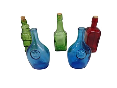 3 Vintage 1970s Wheaton Colored Glass Bottles incl 2 Glue, 1 Red, 2 Green