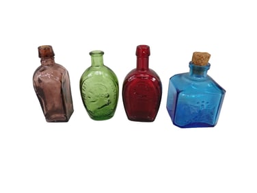 4 Vintage 1970s Wheaton Colored Glass Bottles