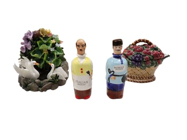 Vintage Nasco Salad Dressing Bottles of Russian and Italian Men, Raymond Waites Ceramic Cornucopia