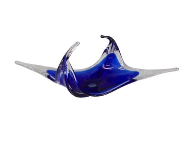 Art Glass Centerpiece Bowl or Sculpture Blue and Clear