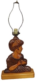 Vintage MCM Carved Wood Lady Lamp