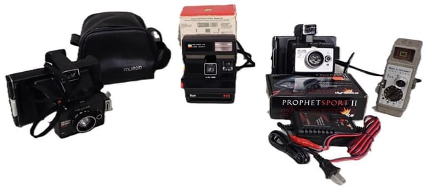 Vintage Camera Lot including Polaroid, Bell & Howell, Square Shooter, and Prophet Sport II Charger