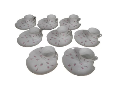 8 Lefton Hand Painted Rose Chinz Snack Plates and Tea Cups