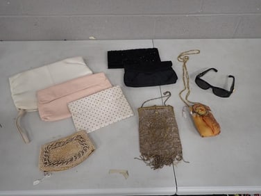 Lot of Assorted Purses including Beaded, plus a pair of Sunglasses