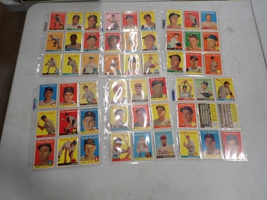 Lot of 54 Topps Baseball Cards from 1958 including Roy Face, Harvey Haddix, Boston Red Sox Team Card