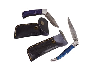 2 Pocket Knives with Leather Cases