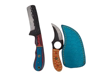 2 Knives incl Skinner Knife with Leather Sheath and Knife with Dyed Wood Handle