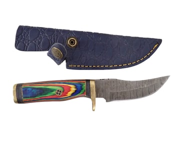 Knife with Leather Sheath and Wood Handle