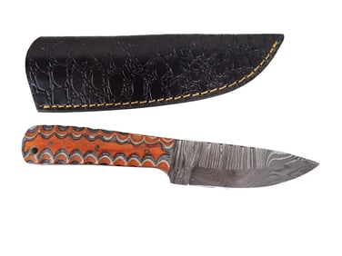 Knife with Leather Sheath and Wood Handle