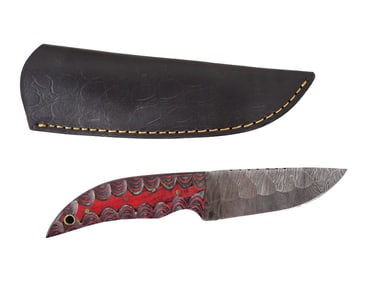 Knife with Leather Sheath and Wood Handle