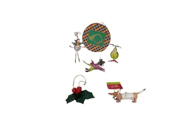 Christmas Ornament Lot including Department 56 Dachshund, Mistletoe, Krinkles Mini Cat, Pear, Queens