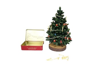 Christmas Decor including Small Tree, Chocolate Mice Tin