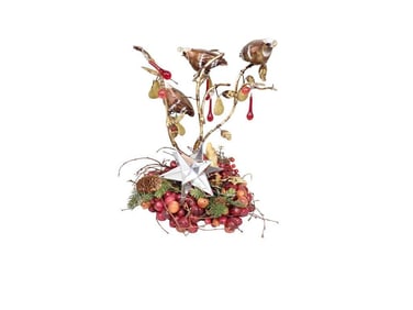Christmas Decor - Birds on branches over some berries. Possibly 3 French Hens