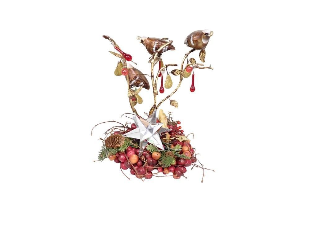 Christmas Decor - Birds on branches over some berries.  Possibly 3 French Hens (1 of 8)