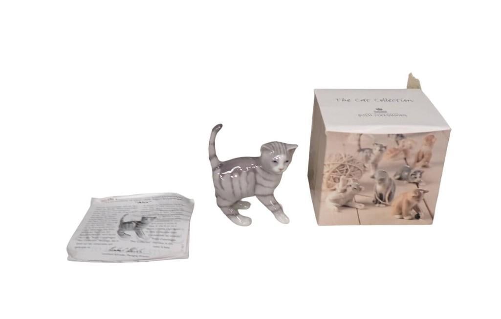 Royal Copenhagen The Cat Collection Gray Tabby Porcelain Kitty Mini Figurine in Original Box #685: Royal Copenhagen The Cat Collection Gray Tabby Porcelain Kitty Mini Figurine in Original Box #685 All pictures are considered part of the description and should be examined carefully by bidders. Live 