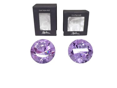 2 Oleg Cassini Purple Crystal Paperweights Diamond Shaped with Boxes