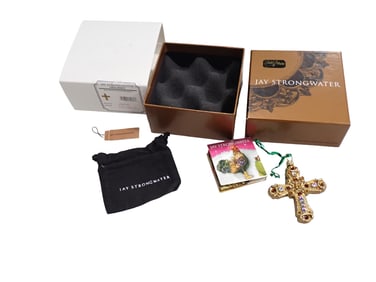 Jay Strongwater Mini Stone Cross Christmas Ornament in Original Box