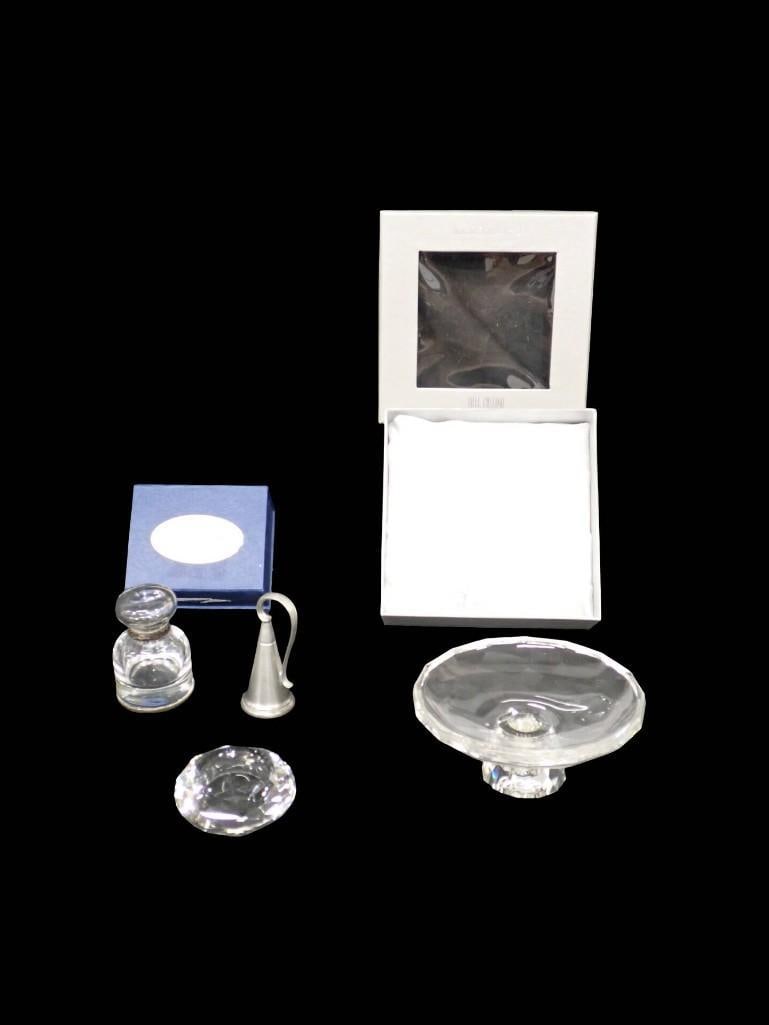 Misc. Lot including Oleg Cassini Diamond Footed Crystal Dish With Box, Glass Inkwell Bottle, Crystal (1 of 12)