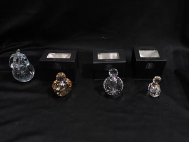Crystal and Glass Lot including Oleg Cassini Perfume Bottles, an unmarked bottle and art glass Pear
