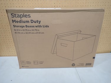 Case of 12 Staples Medium Duty Storage Boxes with Lids 16.12"x12.75"x10.75"