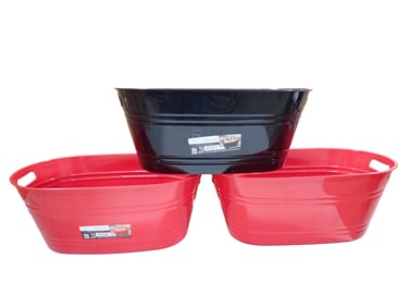 3 Oval Party Tubs for Drinks incl 2 Red and 1 Black All are New 12.64"x19.88"x8"