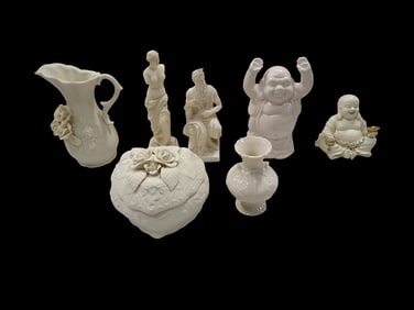 Assorted Buddhas, Figures, Vase, Pitcher, Heart Dish, including Benihana, Ceramic, etc