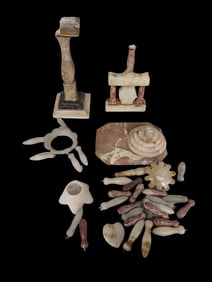 Lot of Carved Stone Items incl Pendants or Dangles, Etc