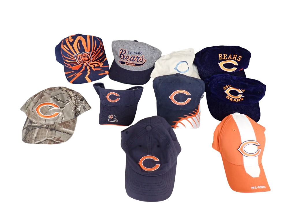 Chicago Bears Hats, Caps, and a Visor: Chicago Bears Hats, Caps, and a Visor All pictures are considered part of the description and should be examined carefully by bidders. Live Auctioneers is now offering Live Shipping through them. This