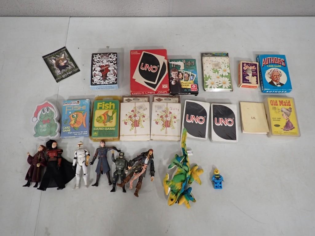 Lot of Small Toys incl Action Figures and Playing Cards.  Cards (1 of 6)